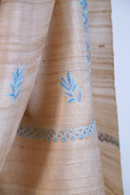 Load image into Gallery viewer, Large Tussar Silk Scarf Made in Kashmir / Lightweight Shawl - Gold &amp; Blue
