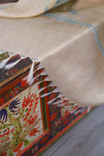 Load image into Gallery viewer, Large Tussar Silk Scarf Made in Kashmir / Lightweight Shawl - Gold &amp; Blue