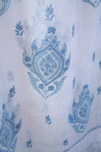 Large Linen Scarf Made in Kashmir / Lightweight Shawl - White & Blue