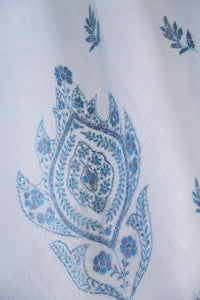 Large Linen Scarf Made in Kashmir / Lightweight Shawl - White & Blue