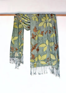 Aqua Botanical Print Scarf | Indigenous Cotton | Handwoven & Naturally Dyed - 0001A-SY-HT