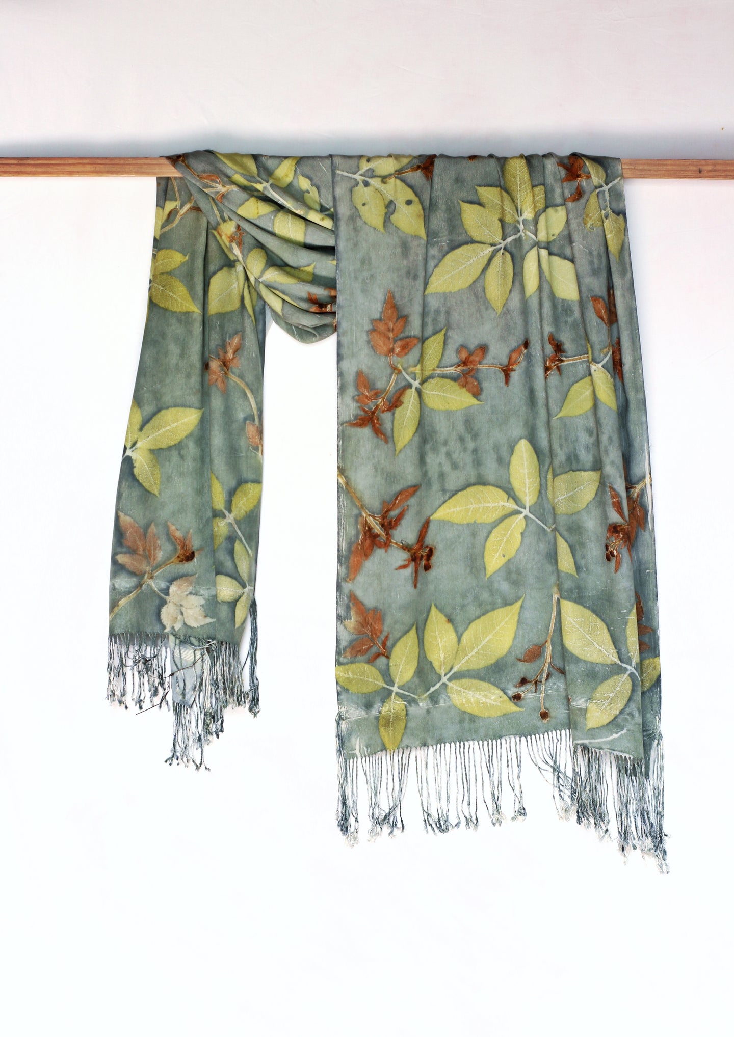 Aqua Botanical Print Scarf | Indigenous Cotton | Handwoven & Naturally Dyed - 0001A-SY-HT