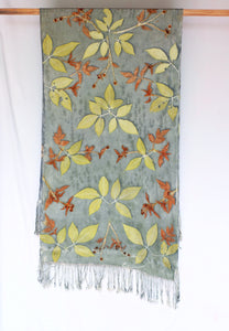Aqua Botanical Print Scarf | Indigenous Cotton | Handwoven & Naturally Dyed - 0001A-SY-HT