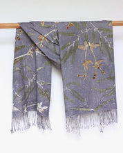 Load image into Gallery viewer, Grey Botanical Print Scarf | Indigenous Cotton | Handwoven &amp; Naturally Dyed - 0008B-SY-HT