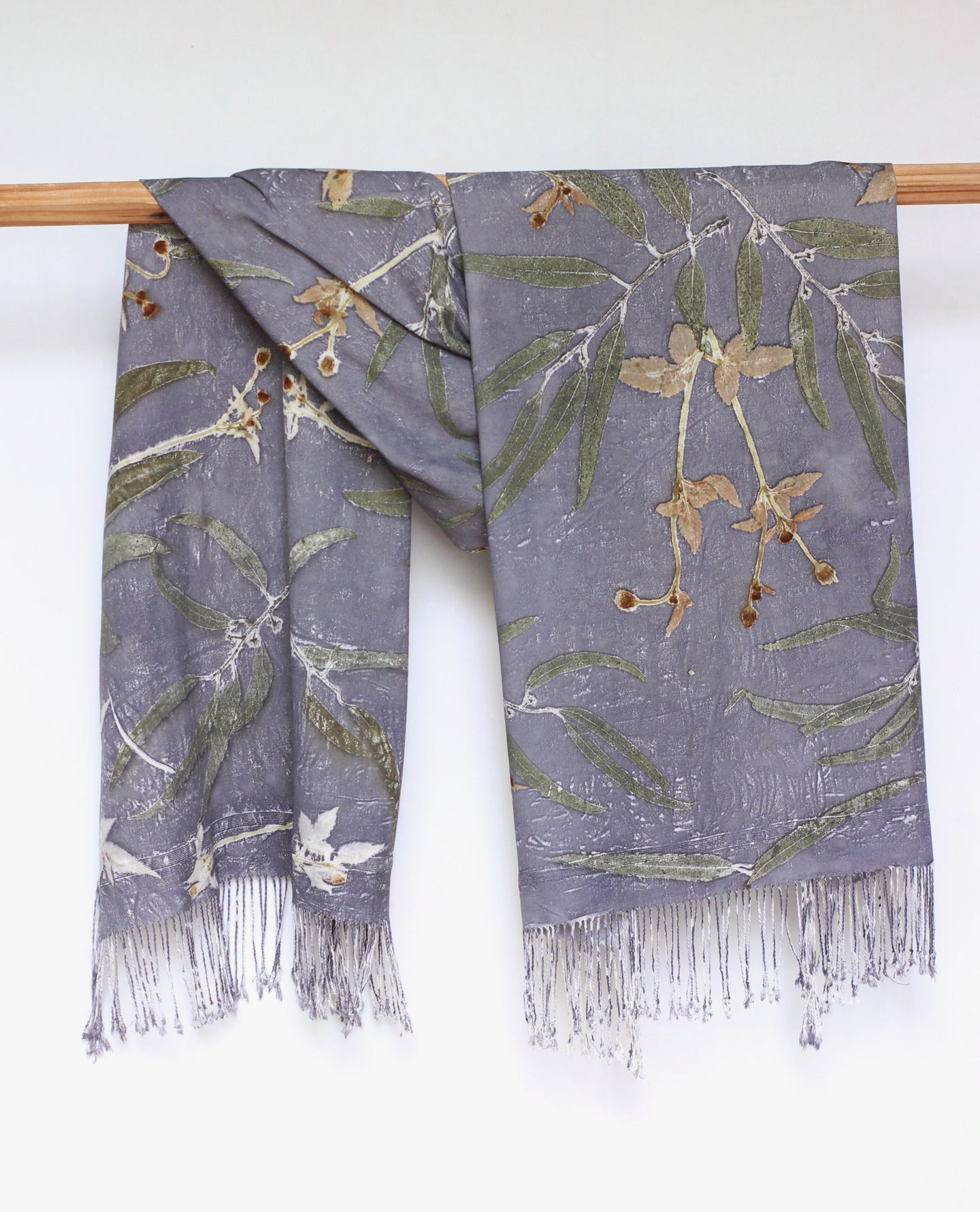 Grey Botanical Print Scarf | Indigenous Cotton | Handwoven & Naturally Dyed - 0008B-SY-HT