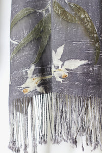 Grey Botanical Print Scarf | Indigenous Cotton | Handwoven & Naturally Dyed - 0008B-SY-HT