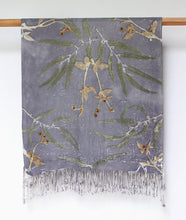 Load image into Gallery viewer, Grey Botanical Print Scarf | Indigenous Cotton | Handwoven &amp; Naturally Dyed - 0008B-SY-HT