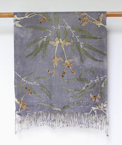 Grey Botanical Print Scarf | Indigenous Cotton | Handwoven & Naturally Dyed - 0008B-SY-HT