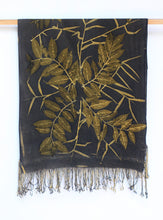 Load image into Gallery viewer, Black Botanical Print Scarf | Indigenous Cotton | Handwoven &amp; Naturally Dyed - 0011B-SY-HT