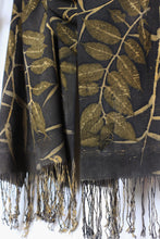Load image into Gallery viewer, Black Botanical Print Scarf | Indigenous Cotton | Handwoven &amp; Naturally Dyed - 0011B-SY-HT