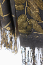 Load image into Gallery viewer, Black Botanical Print Scarf | Indigenous Cotton | Handwoven &amp; Naturally Dyed - 0011B-SY-HT