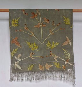 Green Botanical Print Scarf | Indigenous Cotton | Handwoven & Naturally Dyed - 0002C-SY-HT