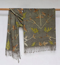 Load image into Gallery viewer, Green Botanical Print Scarf | Indigenous Cotton | Handwoven &amp; Naturally Dyed - 0002C-SY-HT