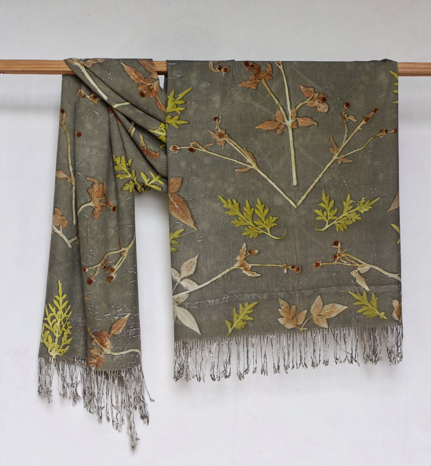Green Botanical Print Scarf | Indigenous Cotton | Handwoven & Naturally Dyed - 0002C-SY-HT