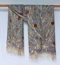 Load image into Gallery viewer, Light Grey Botanical Print Scarf | Indigenous Cotton | Handwoven &amp; Naturally Dyed - 0007B-SY-HT