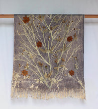 Load image into Gallery viewer, Light Grey Botanical Print Scarf | Indigenous Cotton | Handwoven &amp; Naturally Dyed - 0007B-SY-HT