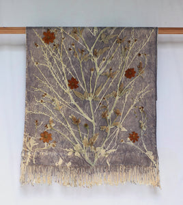 Light Grey Botanical Print Scarf | Indigenous Cotton | Handwoven & Naturally Dyed - 0007B-SY-HT