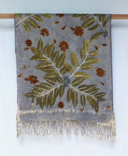 Load image into Gallery viewer, Grey Botanical Print Scarf | Indigenous Cotton | Handwoven &amp; Naturally Dyed - 0008A-SY-HT