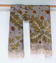 Load image into Gallery viewer, Grey Botanical Print Scarf | Indigenous Cotton | Handwoven &amp; Naturally Dyed - 0008A-SY-HT