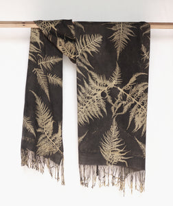 Dark Cocoa Botanical Print Scarf | Indigenous Cotton | Handwoven & Naturally Dyed - 0011A-SY-HT