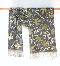 Load image into Gallery viewer, Green Botanical Print Scarf | Indigenous Cotton | Handwoven &amp; Naturally Dyed - 0002B-SY-HT