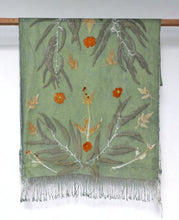 Load image into Gallery viewer, Aqua Botanical Print Scarf | Indigenous Cotton | Handwoven &amp; Naturally Dyed - 0001C-SY-HT