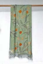 Load image into Gallery viewer, Aqua Botanical Print Scarf | Indigenous Cotton | Handwoven &amp; Naturally Dyed - 0001C-SY-HT