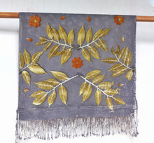 Load image into Gallery viewer, Light Grey Botanical Print Scarf | Indigenous Cotton | Handwoven &amp; Naturally Dyed - 0007A-SY-HT