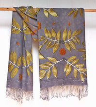 Load image into Gallery viewer, Light Grey Botanical Print Scarf | Indigenous Cotton | Handwoven &amp; Naturally Dyed - 0007A-SY-HT