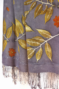 Light Grey Botanical Print Scarf | Indigenous Cotton | Handwoven & Naturally Dyed - 0007A-SY-HT