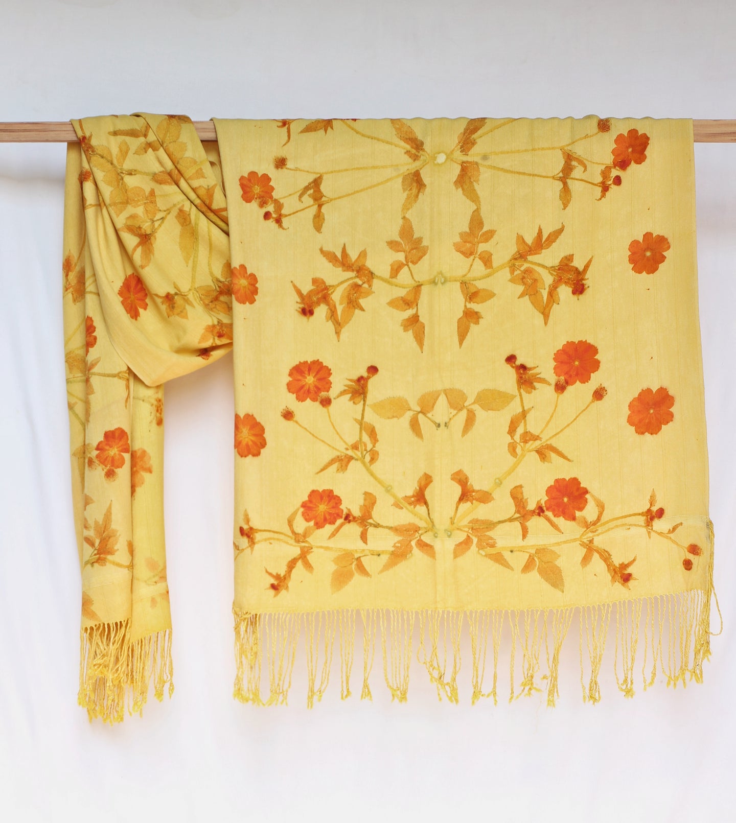 Yellow Botanical Print Scarf | Indigenous Cotton | Handwoven & Naturally Dyed - 0004A-SY-HT