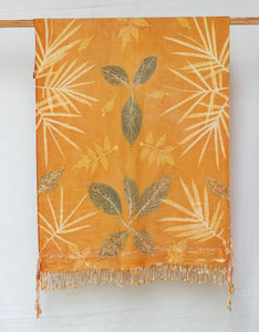 Orange Botanical Print Scarf | Indigenous Cotton | Handwoven & Naturally Dyed - 0010C-SY-HT