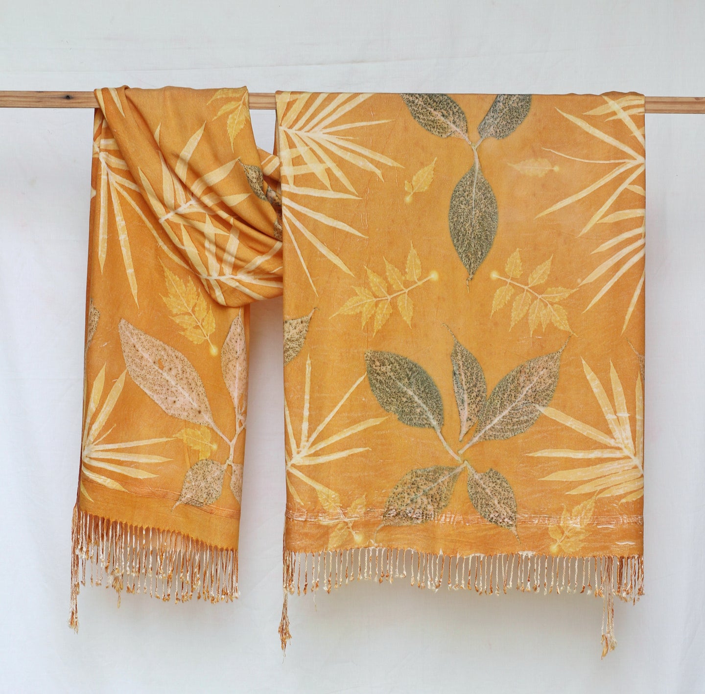 Orange Botanical Print Scarf | Indigenous Cotton | Handwoven & Naturally Dyed - 0010C-SY-HT