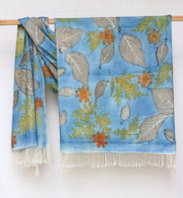 Load image into Gallery viewer, Light Blue Botanical Print Scarf | Indigenous Cotton | Handwoven &amp; Naturally Dyed - 0014A-SY-HT