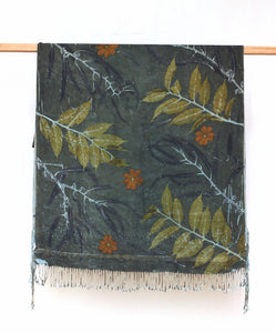 Medium Blue Botanical Print Scarf | Indigenous Cotton | Handwoven & Naturally Dyed - 0013A-SY-HT