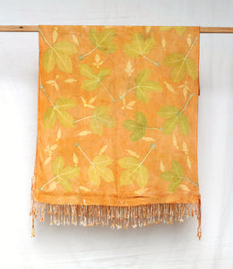 Orange Botanical Print Scarf | Indigenous Cotton | Handwoven & Naturally Dyed - 0010A-SY-HT