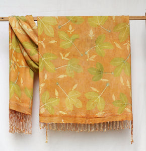 Orange Botanical Print Scarf | Indigenous Cotton | Handwoven & Naturally Dyed - 0010A-SY-HT