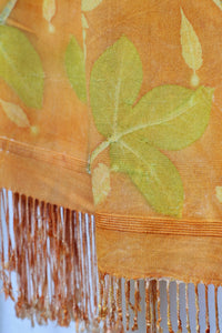 Orange Botanical Print Scarf | Indigenous Cotton | Handwoven & Naturally Dyed - 0010A-SY-HT
