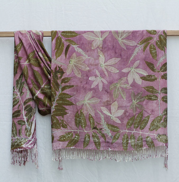Purple Botanical Print Scarf | Indigenous Cotton | Handwoven & Naturally Dyed - 0012A-SY-HT