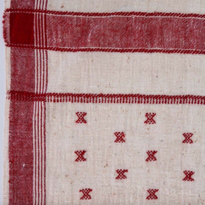 Nomadic Natural White & Red Organic Kala Cotton Shawl Handwoven