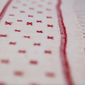 Nomadic Natural White & Red Organic Kala Cotton Shawl Handwoven