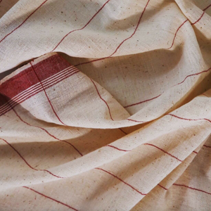 Nomadic Natural White & Red Organic Kala Cotton Shawl Handwoven