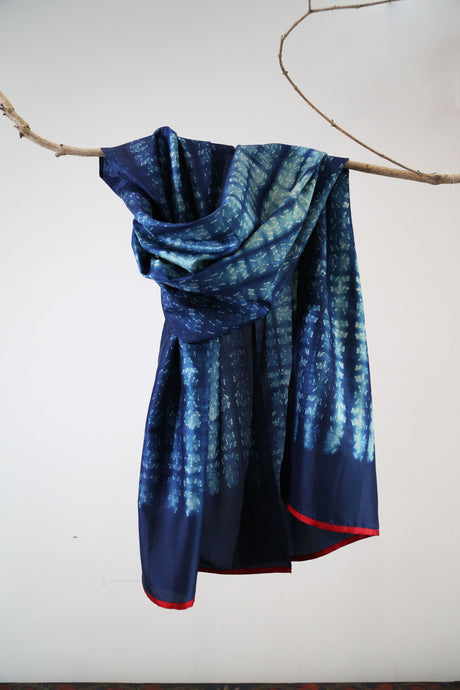 Indigo Miniature Print Bangalore Silk Scarf Staple Hand Dyed