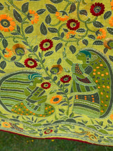 Load image into Gallery viewer, Leaf Green Madhubani Style Handmade Chanderi Cotton Shawl / Throw - B193