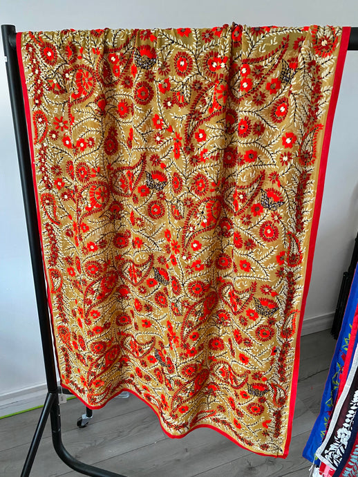 Yellow x Red Large Handmade Sheer Georgette Wrap / Throw - B474