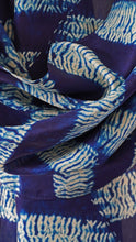 Load image into Gallery viewer, Indigo Chevron Shibori Habotai Silk Scarf Hand Dyed