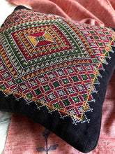 Load image into Gallery viewer, Jat Hand Embroidered Cotton Cushion Cover in Black | by Raziyabai Hasam