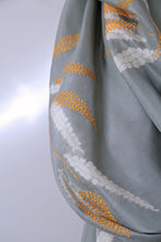 Load image into Gallery viewer, Moonlight Silver &amp; Ochre Habutai Silk Scarf Shibori &amp; Kantha Hand Dyed