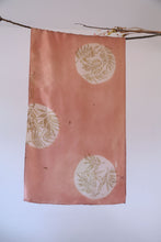 Load image into Gallery viewer, Manjistha Peach Botanical Print Habotai Silk Scarf Itajime Hand Dyed
