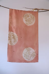Manjistha Peach Botanical Print Habotai Silk Scarf Itajime Hand Dyed